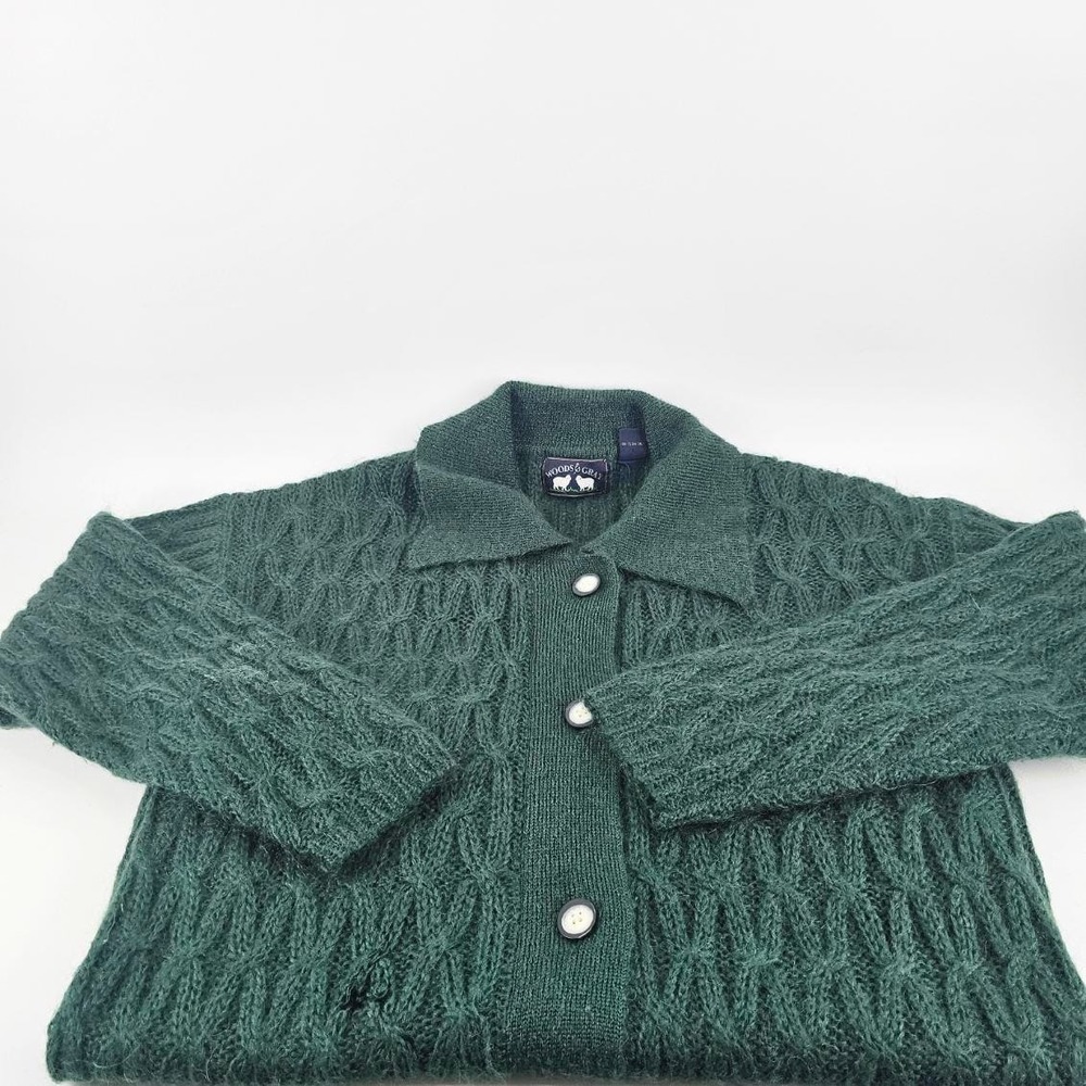 Woods & Gray Cardigan Women M Green Mohair Blend Cable Knit Sweater